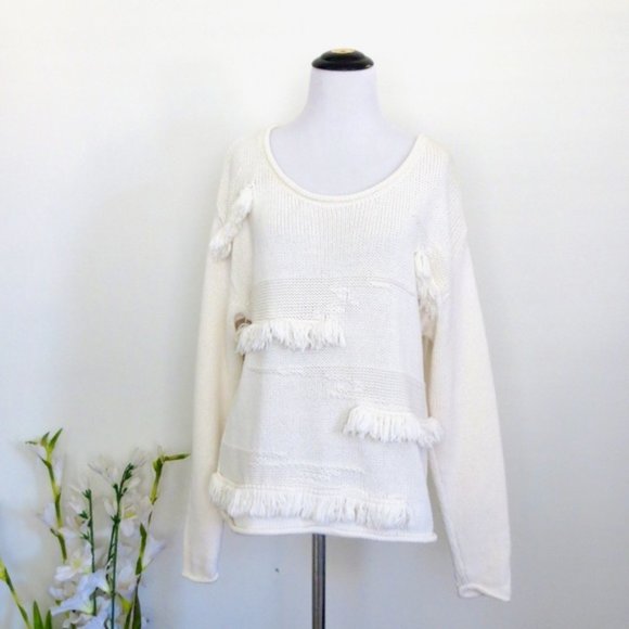 NEW Plenty by Tracy Reese Knit Sweater Fringe CLIPPED PULLOVER M - Picture 1 of 7